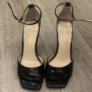 Jessica Simpson Black Patent Leather Ankle Strap Heels